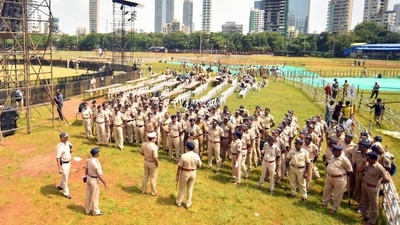 Preparation underway for Shiv Sena Dussehra rally, at Shivaji Park, in Mumbai on Tuesday. (ANI) Preparation underway for Shiv Sena Dussehra rally, at Shivaji Park, in Mumbai on Tuesday. (ANI)