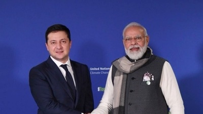 PM Narendra Modi with Ukraine President Volodymyr Zelensky at COP26 summit last year. PM Narendra Modi with Ukraine President Volodymyr Zelensky at COP26 summit last year. 