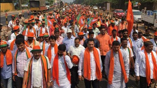 BJP workers during a rally in 2018 in Karnataka. (HT File) BJP workers during a rally in 2018 in Karnataka. (HT File)