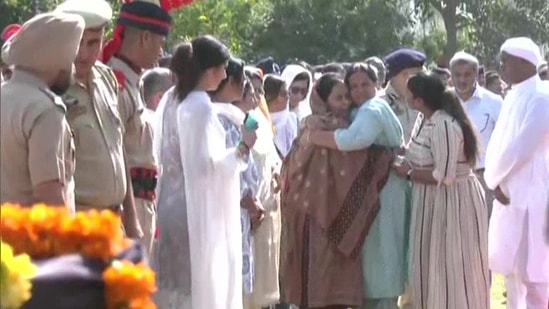 Last respects paid to DG Prison HK Lohia during the wreath-laying ceremony in Jammu on Wednesday. (ANI Twitter) Last respects paid to DG Prison HK Lohia during the wreath-laying ceremony in Jammu on Wednesday. (ANI Twitter)