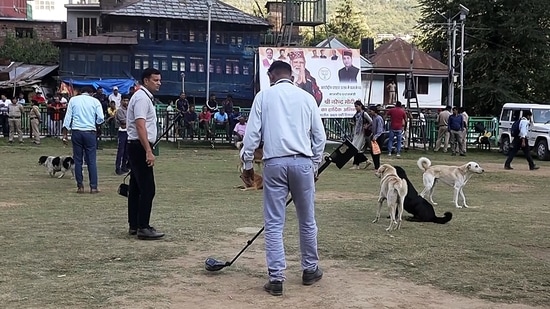 Security arrangements underway at the Dhalpur Ground where Prime Minister Narendra Modi will participate in the Kullu Dussehra celebrations on October 5, on Tuesday. (ANI)