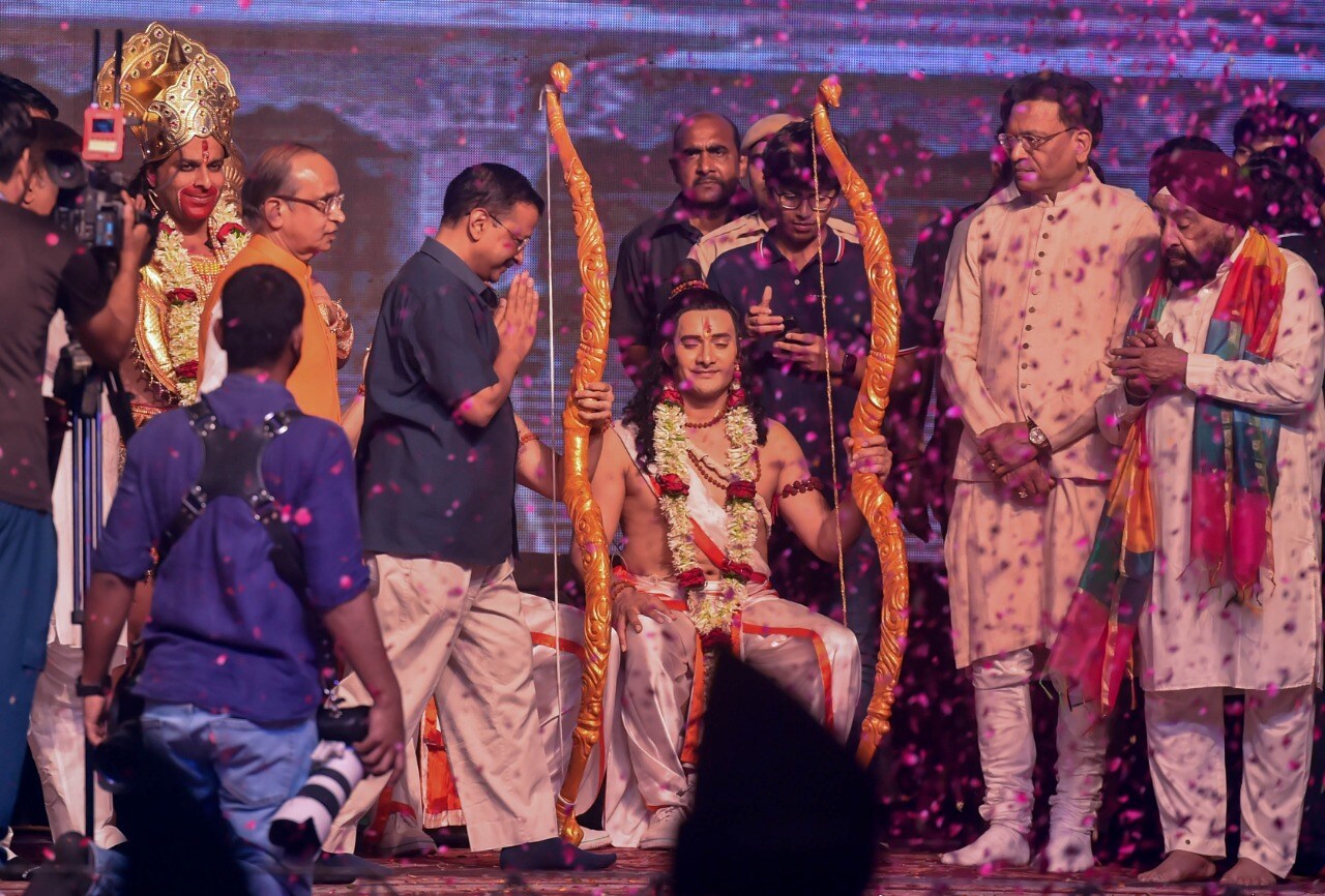 Delhi CM Arvind Kejriwal on stage at the Dussehra event on Ramlila ground, Delhi. ((Photo by Raj K Raj/ Hindustan Times)) Delhi CM Arvind Kejriwal on stage at the Dussehra event on Ramlila ground, Delhi. ((Photo by Raj K Raj/ Hindustan Times))