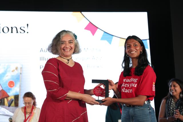 Samina Mishra with Neev Literature Festival Student Cochair Meher Bhunia. (Neev Literature Festival) Samina Mishra with Neev Literature Festival Student Cochair Meher Bhunia. (Neev Literature Festival)