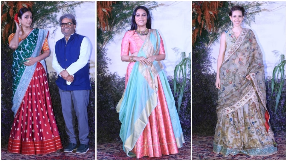 Tabu, Vishal Bhardwaj, Swara Bhasker and Kalki Koechlin attend Richa and Ali Fazal-reception party.&nbsp;(HT Photo/Varinder Chawla)