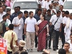 On Wednesday, Sonia Gandhi also visited the Bheemanakolli Temple in Begur village to offer prayers on the occasion of Dussehra.(Twitter/@INCIndia)