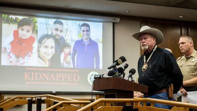 Merced County Sheriff Vern Warnke speaks at a news conference about the kidnapping of 8-month-old Aroohi Dheri, her mother Jasleen Kaur, her father Jasdeep Singh, and her uncle Amandeep Singh, in Merced, California. (AP) Merced County Sheriff Vern Warnke speaks at a news conference about the kidnapping of 8-month-old Aroohi Dheri, her mother Jasleen Kaur, her father Jasdeep Singh, and her uncle Amandeep Singh, in Merced, California. (AP)