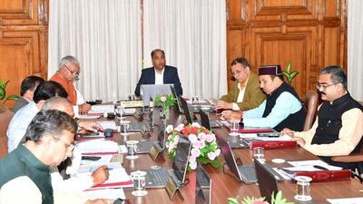 Himachal Pradesh chief minister Jai Ram Thakur presiding over the cabinet meeting in Shimla on Thursday. (HT Photo)