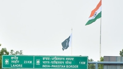The present 360-feet high flag was installed in March 2017 at a cost of ₹3.5-crore. In a tit-for-tat move, Pakistan hoisted a taller flag (400 feet) adjacent to the Wagah check post on the opposite side in August that year. The new Tricolour will be 18 ft long as compared to the Pakistani flag. (HT File Photo) The present 360-feet high flag was installed in March 2017 at a cost of ₹3.5-crore. In a tit-for-tat move, Pakistan hoisted a taller flag (400 feet) adjacent to the Wagah check post on the opposite side in August that year. The new Tricolour will be 18 ft long as compared to the Pakistani flag. (HT File Photo)