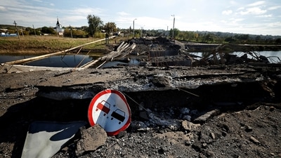 Russia-Ukraine War: A view of the ruins of the bridge that was destroyed during the fighting between Russian troops and Ukrainian army in Bakhmut, Donetsk region. (Reuters)
