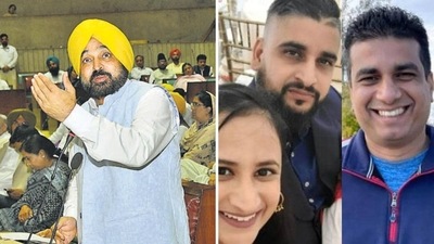 Punjab Chief Minister Bhagwant Mann and the victim Indian-origin family. (file image) Punjab Chief Minister Bhagwant Mann and the victim Indian-origin family. (file image)