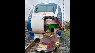 Mumbai-Gandhinagar Vande Bharat train suffered minor damage in the incident. (PTI)