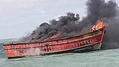 Another fishing vessel that was nearby rescued the fishermen in the boat that caught fire. (HT Photo)