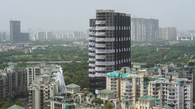 View of now demolished Supertech Twin Tower and other residential apartments in Noida, Uttar Pradesh (PTI) View of now demolished Supertech Twin Tower and other residential apartments in Noida, Uttar Pradesh (PTI)