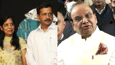 Delhi chief minister Arvind Kejriwal with his wife Sunita Kejriwal (L) and Delhi L-G VK Saxena (R). Delhi chief minister Arvind Kejriwal with his wife Sunita Kejriwal (L) and Delhi L-G VK Saxena (R).