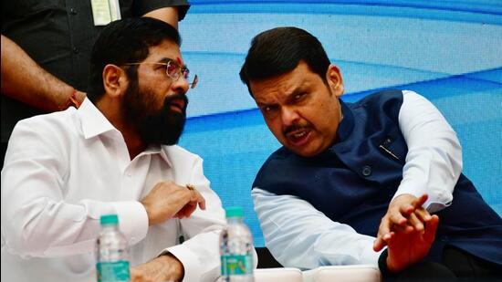 Maharashtra CM Eknath Shinde with his deputy Devendra Fadnavis. (HT PHOTO)