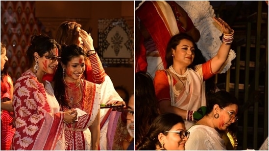 Rani Mukerji, Kajol and Tanishaa Mukerji's sindoor khela diaries. All pics(HT Photos/Varinder Chawla)