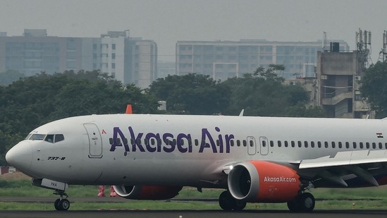 Akasa Air aircraft at Sardar Patel International Airport in Ahmedabad on August 7. (AFP) Akasa Air aircraft at Sardar Patel International Airport in Ahmedabad on August 7. (AFP)