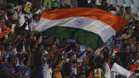 Indian fans cheer during the first ODI in Lucknow(AP)