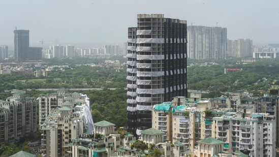 View of now demolished Supertech Twin Tower and other residential apartments in Noida, Uttar Pradesh&nbsp;(PTI)