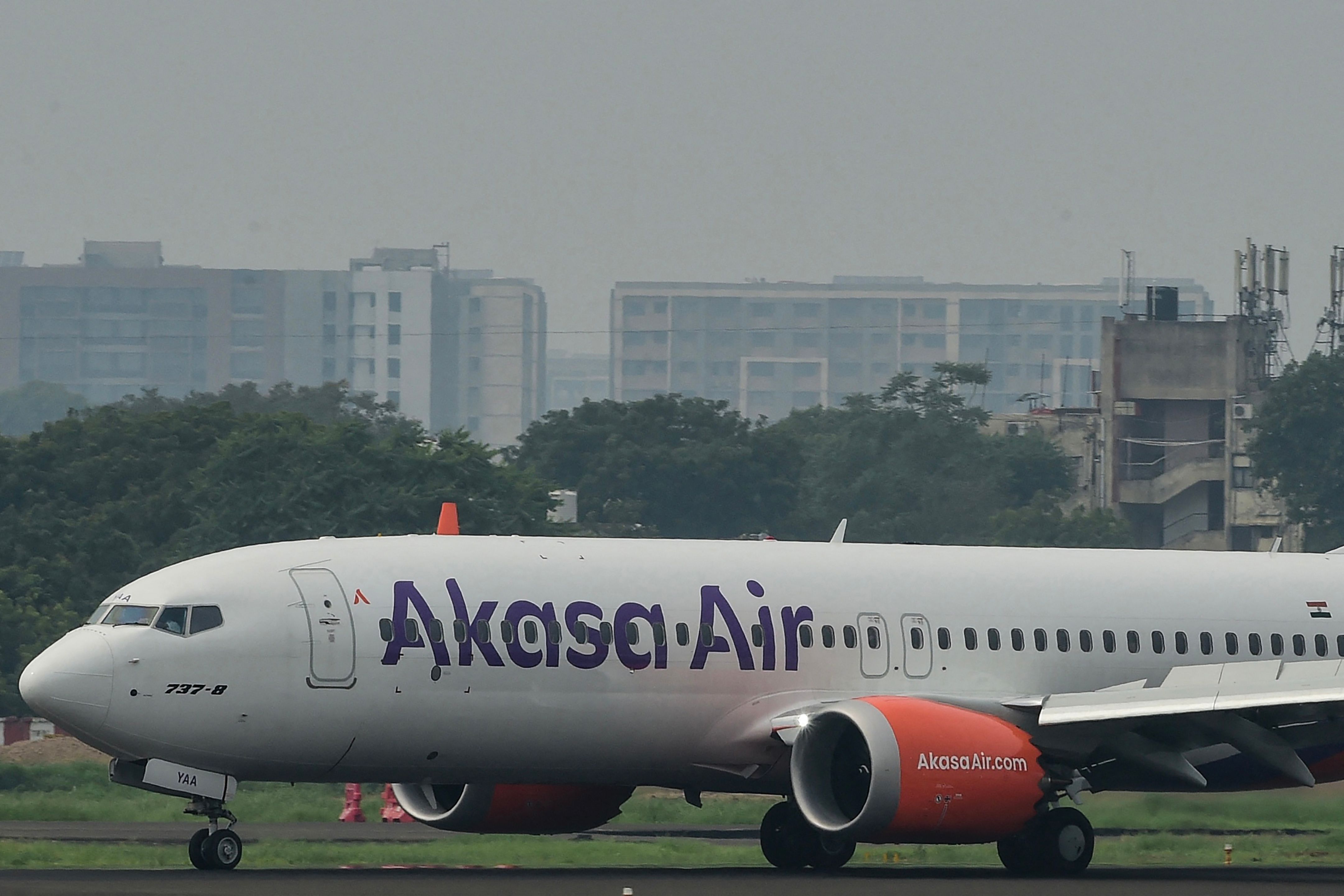 Akasa Air aircraft at Sardar Patel International Airport in Ahmedabad. (AFP) Akasa Air aircraft at Sardar Patel International Airport in Ahmedabad. (AFP)