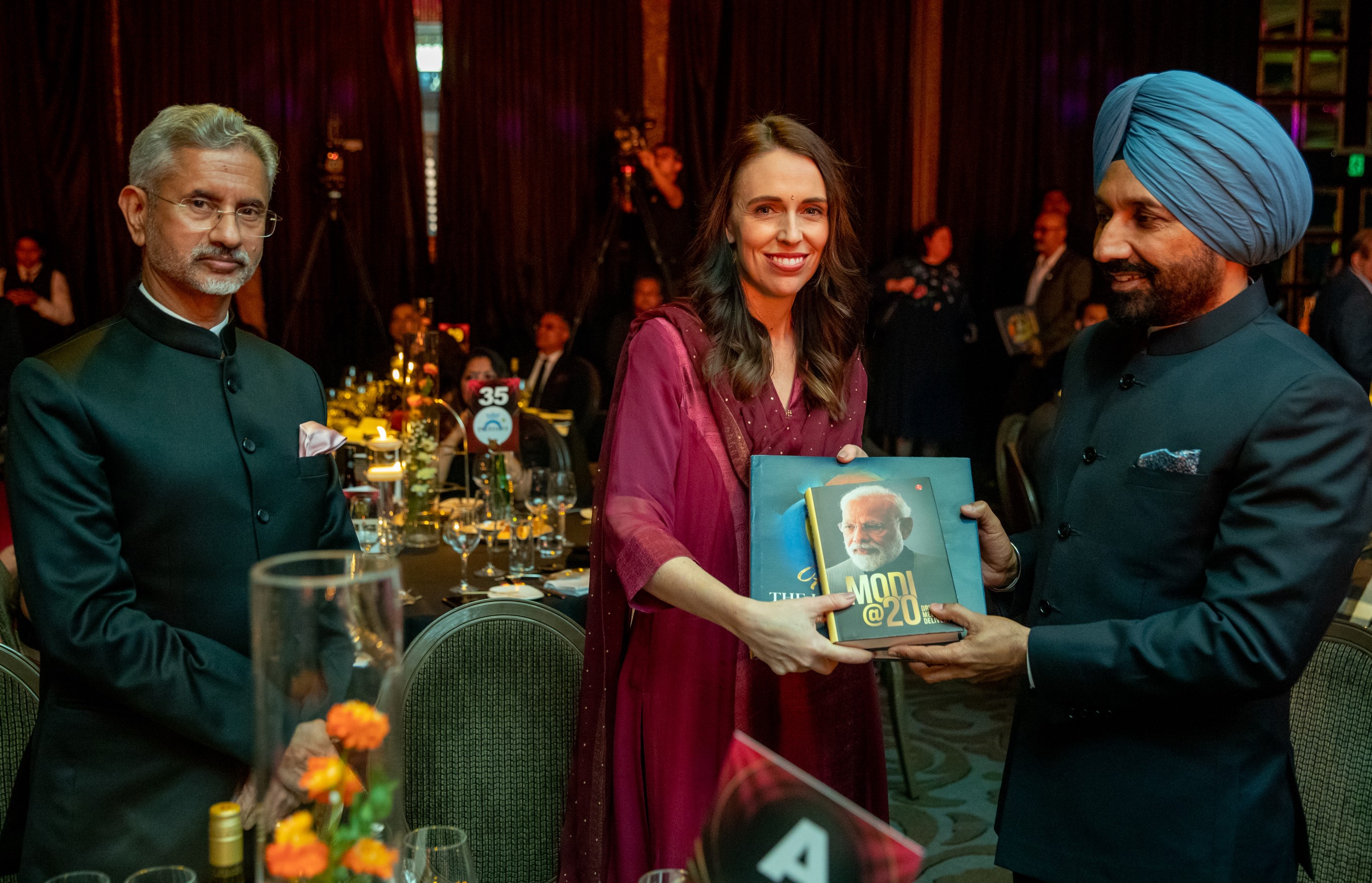 Prime Minister of New Zealand Jacinda Ardern and NID Foundation chief patron Satnam Singh Sandhu unveiled two booksin New Zealand. (HT Photo)