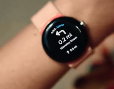 The new round-faced Pixel Watch, made from stainless steel and glass with dozens of wristband options, enables contactless payments, music control and turn-by-turn directions. (Twitter/@madebygoogle)