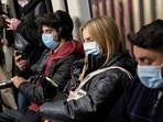 Covid In Europe: Commuters travel on an underground subway train, amid the outbreak of the coronavirus disease (COVID-19) in Barcelona, Spain.