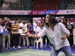PV Sindhu at the PDDU Indoor Stadium in Surat during the National Games.