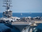 US aircraft carrier USS Ronald Reagan participates with other US and South Korean navy ships during the joint naval exercises. US aircraft carrier USS Ronald Reagan participates with other US and South Korean navy ships during the joint naval exercises.