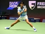 Serbia's Novak Djokovic in action during his quarter final match against Russia's Karen Khachanov&nbsp;