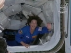 In this image from video made available by NASA, U.S. Marine Col. Nicole Mann, a member of the Wailacki of the Round Valley Indian Tribes in California, and the first Native American woman to orbit the Earth enters the International Space Station on Thursday.&nbsp;