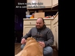 Man sings to her dog. Man sings to her dog. 