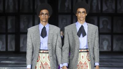 Twins models walk down the runway at Gucci’s spring/summer 2023 collection showcase at Milan Fashion Week (Photo: Instagram) Twins models walk down the runway at Gucci’s spring/summer 2023 collection showcase at Milan Fashion Week (Photo: Instagram)