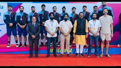 The state-level teams, comprising 13 Ludhiana Basketball Academy players, clinched silver and bronze medals in the Basketball championship at the National Games of India being held in Gujarat. (HT PHOTO)