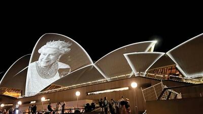 The roof of the Sydney Opera House lit up in honour of the late Queen Elizabeth The roof of the Sydney Opera House lit up in honour of the late Queen Elizabeth