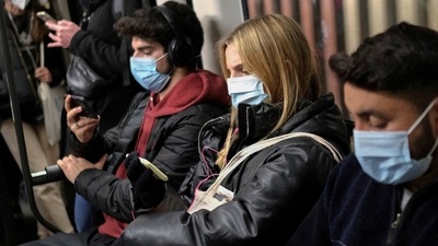 Covid In Europe: Commuters travel on an underground subway train, amid the outbreak of the coronavirus disease (COVID-19) in Barcelona, Spain. (Reuters)