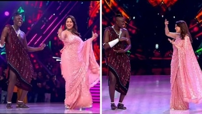 Madhuri Dixit dances with Kili Paul on the hit track Channe Ke Khet Mein on the sets of Jhalak Dikhhla Jaa 10.&nbsp;