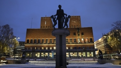 Nobel Peace Prize 2022: An exterior view of Oslo City Hall the venue of the Nobel Peace Prize ceremony in Oslo. (AP) Nobel Peace Prize 2022: An exterior view of Oslo City Hall the venue of the Nobel Peace Prize ceremony in Oslo. (AP)