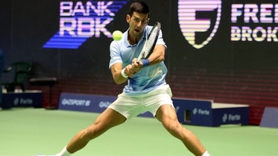 Serbia's Novak Djokovic in action during his quarter final match against Russia's Karen Khachanov&nbsp; (REUTERS)