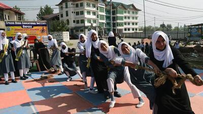 Students take part in a tug-of-war competition during Sports week at Springs Buds Higher Secondary School Ompora in Budgam district of Central Kashmir. (ANI File Photo) Students take part in a tug-of-war competition during Sports week at Springs Buds Higher Secondary School Ompora in Budgam district of Central Kashmir. (ANI File Photo)