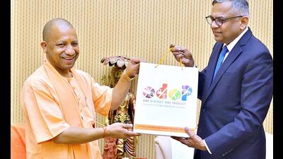 Tata Sons chairman N Chandrasekaran with chief minister Yogi Adityanath. (Sourced)