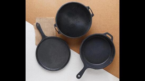 These heavy duty pans look great and have excellent health benefits. (The chemical free cast iron cookware set by The Indus Valley)