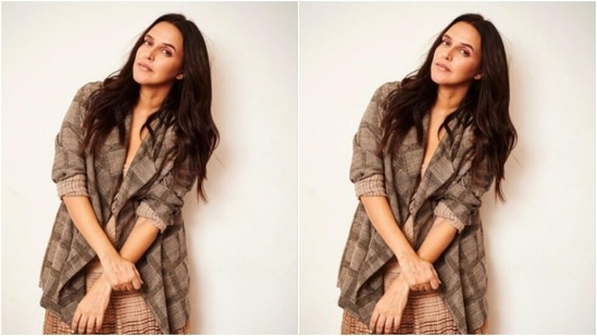 Neha played muse to fashion designer Urvashi Kaur and picked a brown co-ord set for the pictures.(Instagram/@nehadhupia)