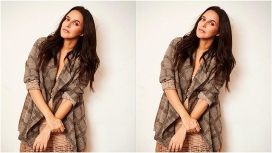 Neha played muse to fashion designer Urvashi Kaur and picked a brown co-ord set for the pictures.(Instagram/@nehadhupia)