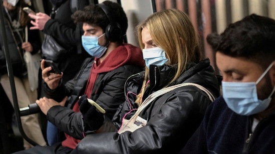 Covid In Europe: Commuters travel on an underground subway train, amid the outbreak of the coronavirus disease (COVID-19) in Barcelona, Spain.(Reuters)