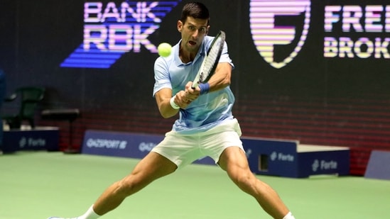 Serbia's Novak Djokovic in action during his quarter final match against Russia's Karen Khachanov&nbsp;(REUTERS)