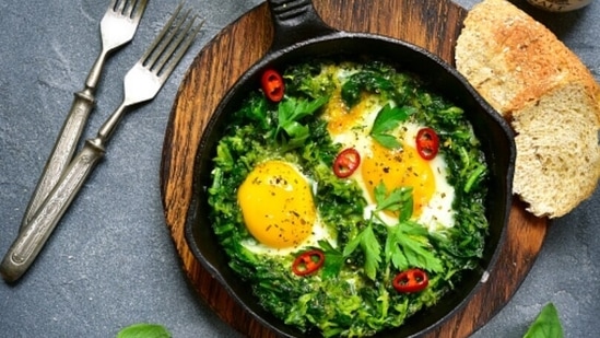 Food items that are rick in protein and iron are healthy for the hair. Having eggs, dark green leafy vegetables and fish helps in keeping the hair healthy.(Unsplash)