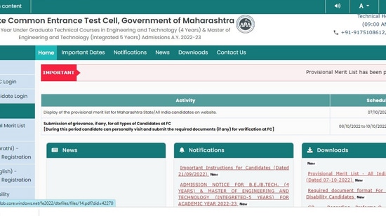 MHT CET Counselling 2022 Live: Round 1 provisional merit list out, direct link