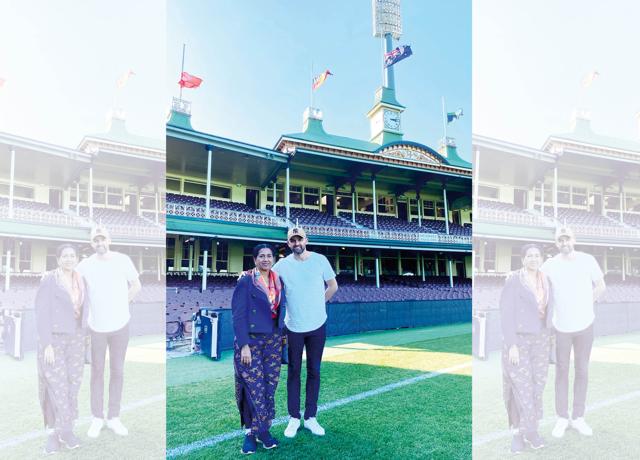 Australian cricketer Nathan Lyon with Shoba Narayan at the Sydney Cricket ground Australian cricketer Nathan Lyon with Shoba Narayan at the Sydney Cricket ground