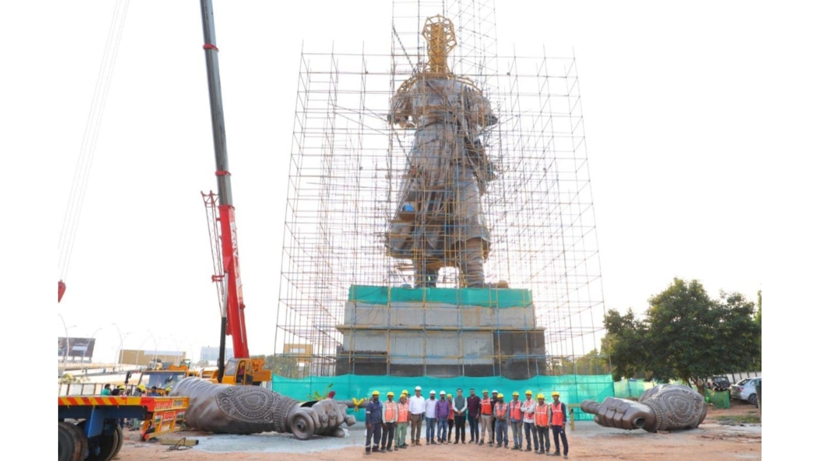 The construction work of the Kempegowda statue is in full swing and is estimated to cost ₹85 crore. The construction work of the Kempegowda statue is in full swing and is estimated to cost ₹85 crore.